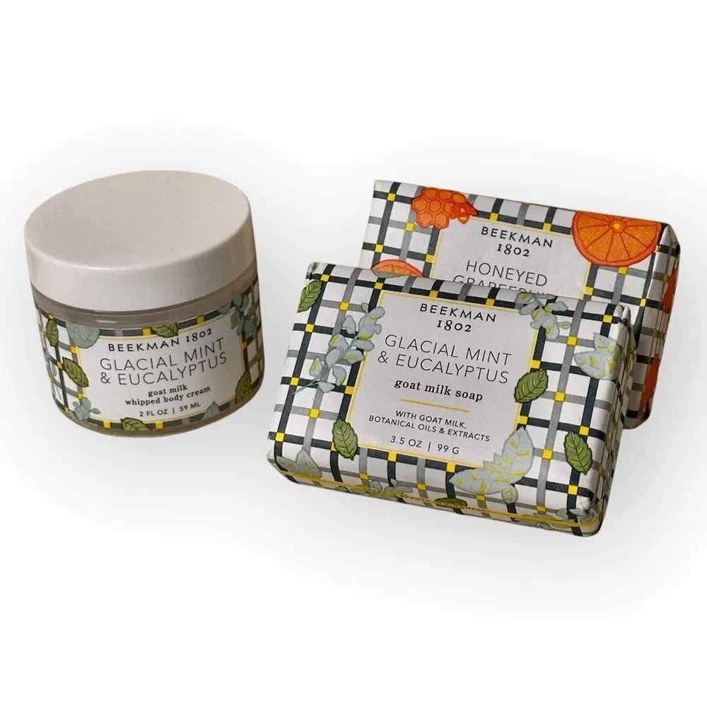 Beekman Goatmilk Gift Set Soap Body Cream Honeyed Grapefruit Mint Eucalyptus New
